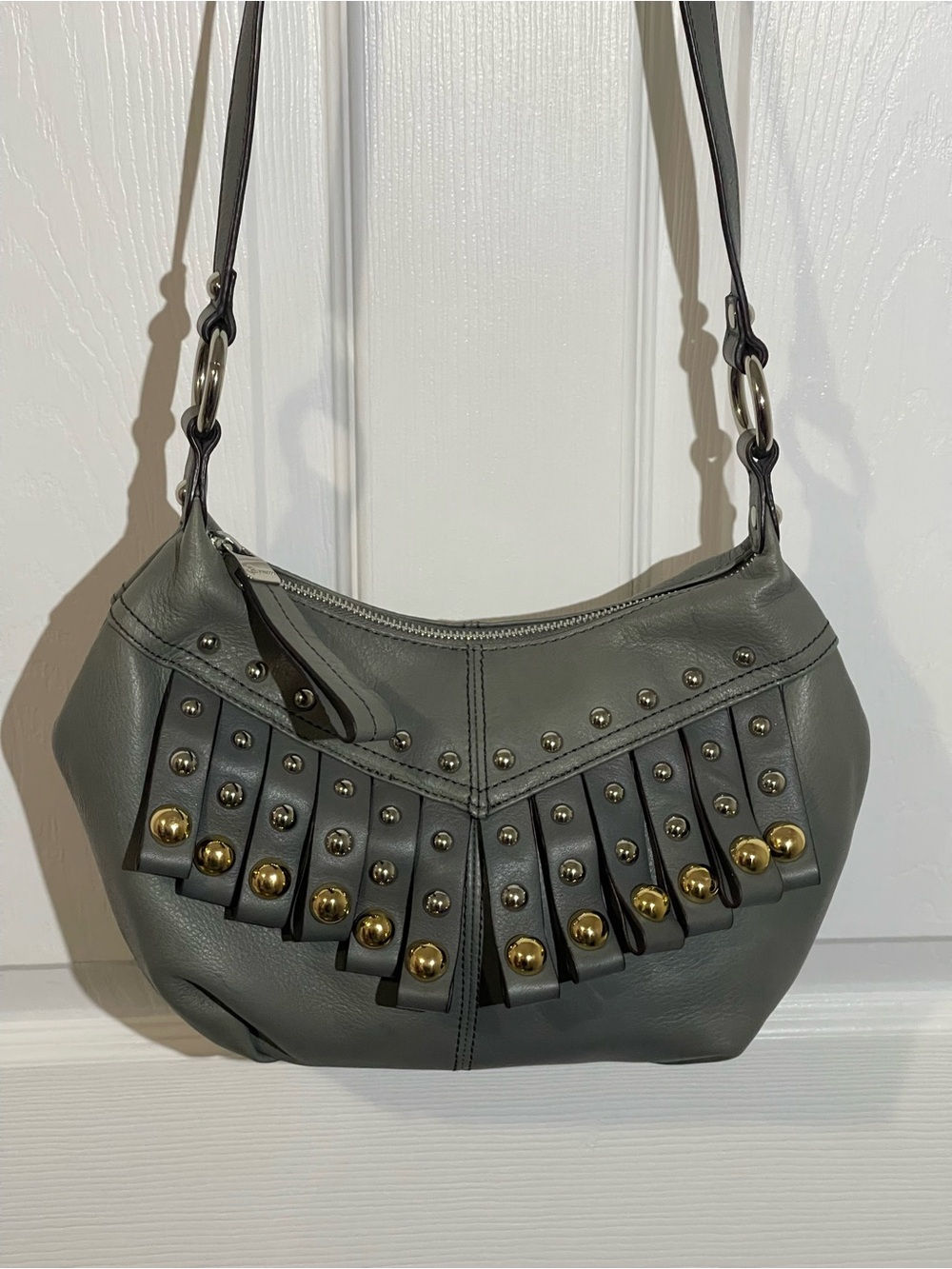 B. MAKOWSKY Silver & Gold Studded Fringe Crossbody Bag - Picture 2 of 16
